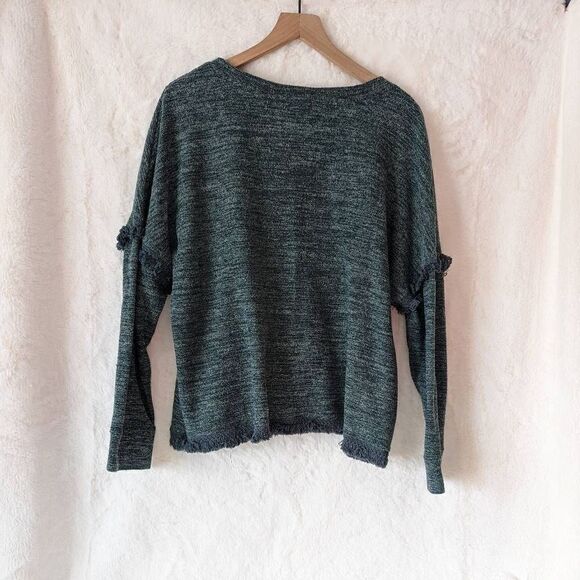 Knox Rose Sweater Green Marled Knit Long Sleeve Fringe Size XXL - Picture 6 of 11
